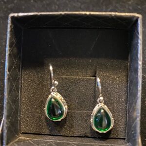 Emerald Green Teardrop Earrings in Silver Setting